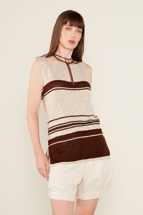 Blusa Tricot Listrada - Listra Cru C/ Marrom