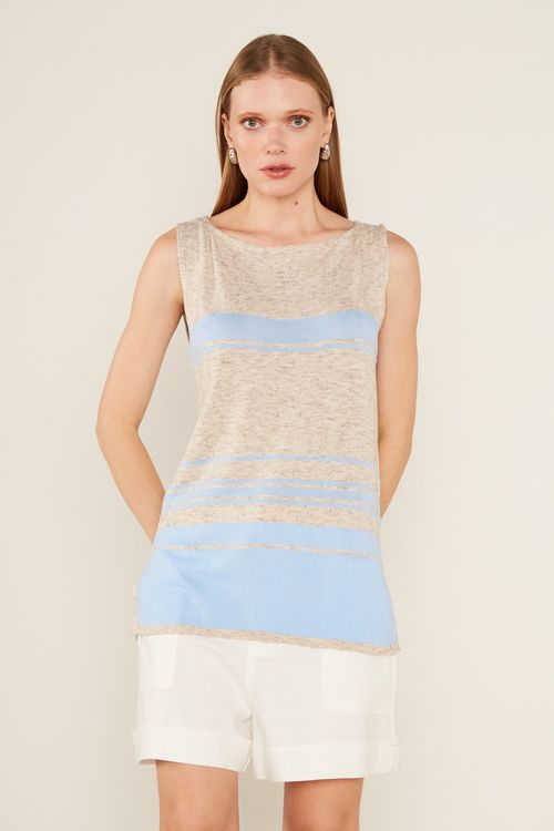 Blusa Tricot Listrada - Listra Azul/Cru