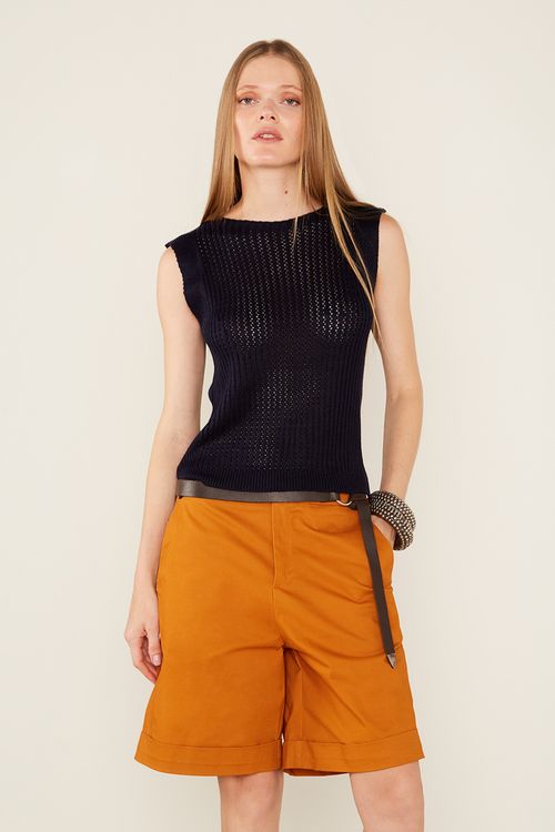 Regata Tricot Abertura Lateral - Azul Marinho