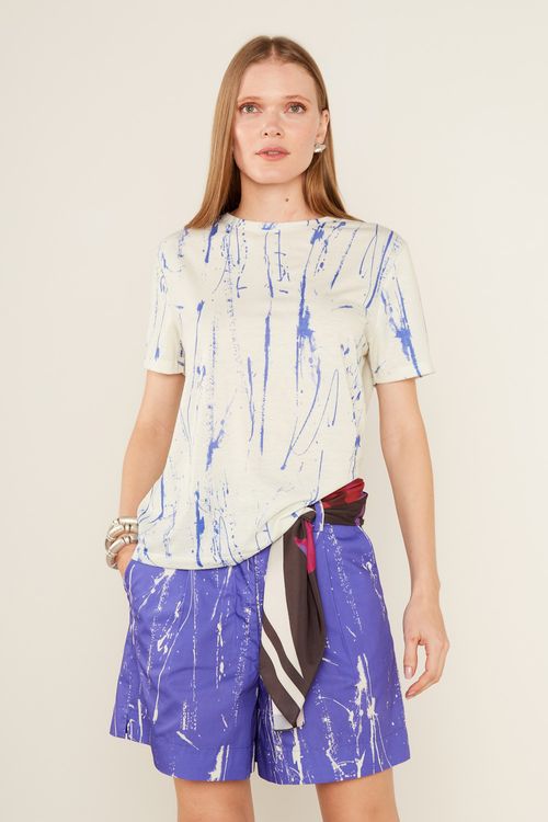T-Shirt Malha Estampa Liz Off - Est Liz Off Azul