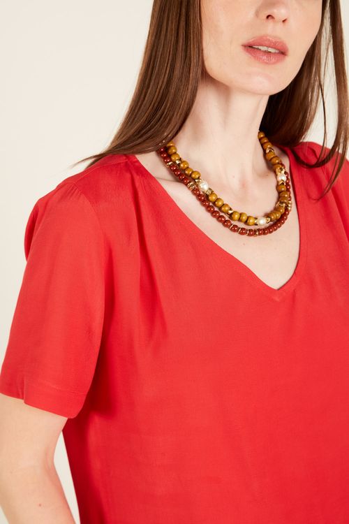 Blusa Decote v Casual - Vermelho Cherry