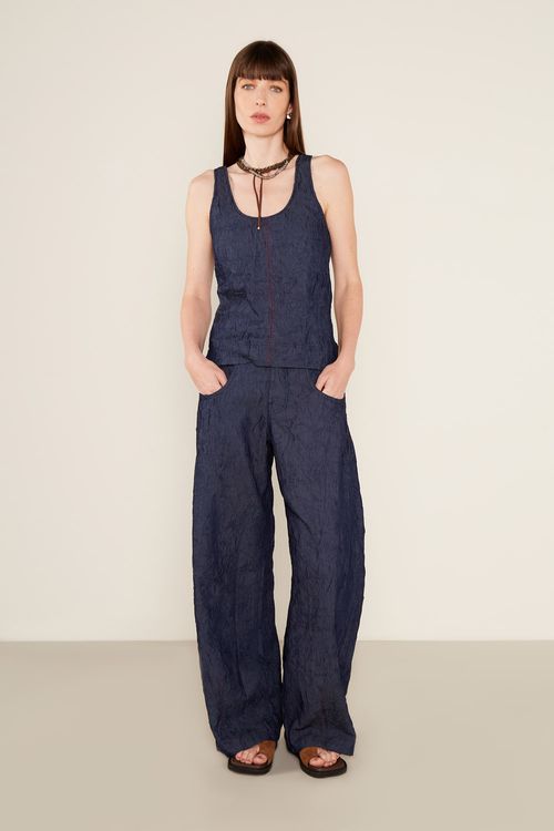 Calça Jeans Baggy Amassada - Jeans