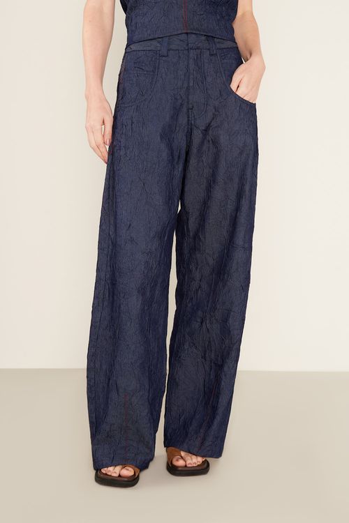 Calça Jeans Baggy Amassada - Jeans