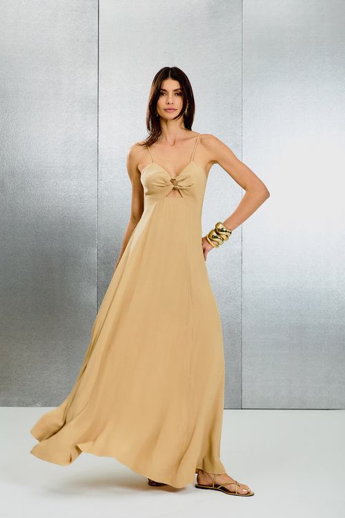 Vestido Casual Com Aviamento - Sand