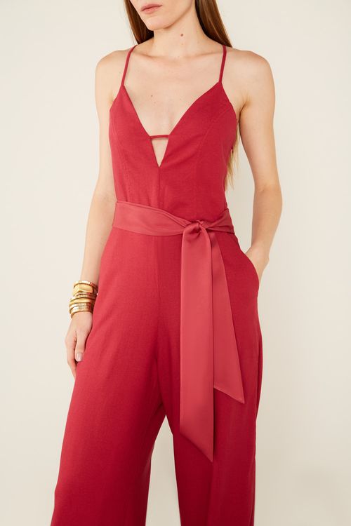 Macacão Casual Linho - Vermelho Cherry