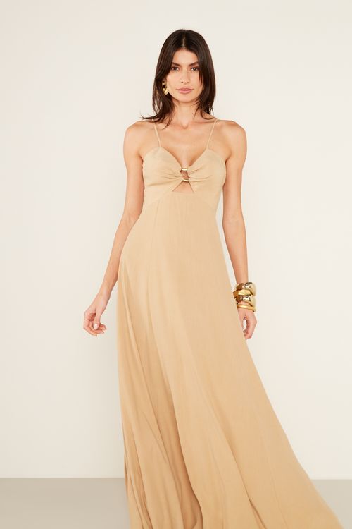 Vestido Casual Com Aviamento - Sand