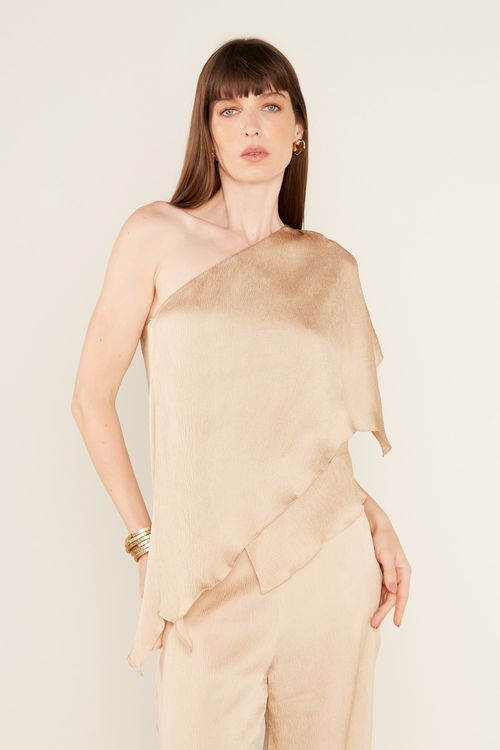 Blusa Assimétrica Camadas - Bege Areia