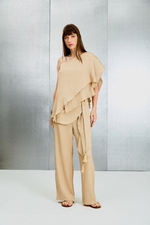Calça Com Amarração - Bege Areia