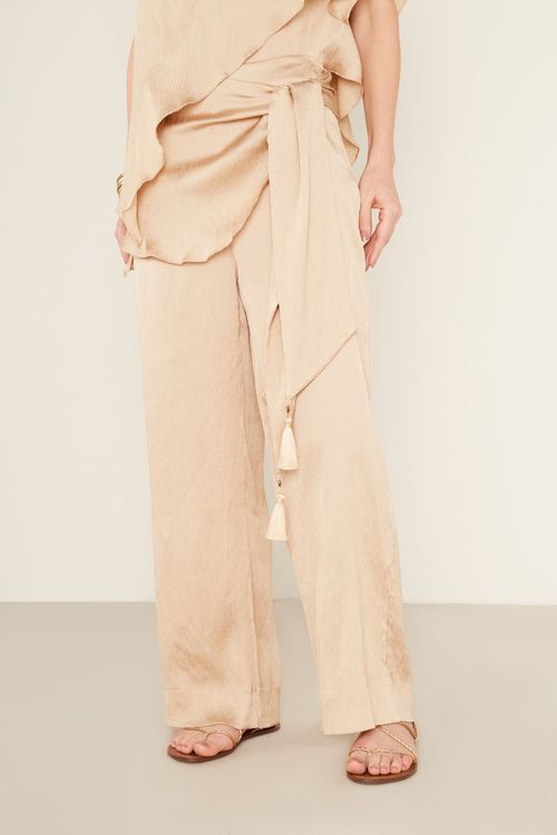 Calça Com Amarração - Bege Areia