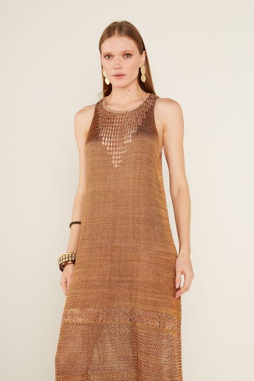 Vestido Tricot Mix Pontos - Bege Nozes