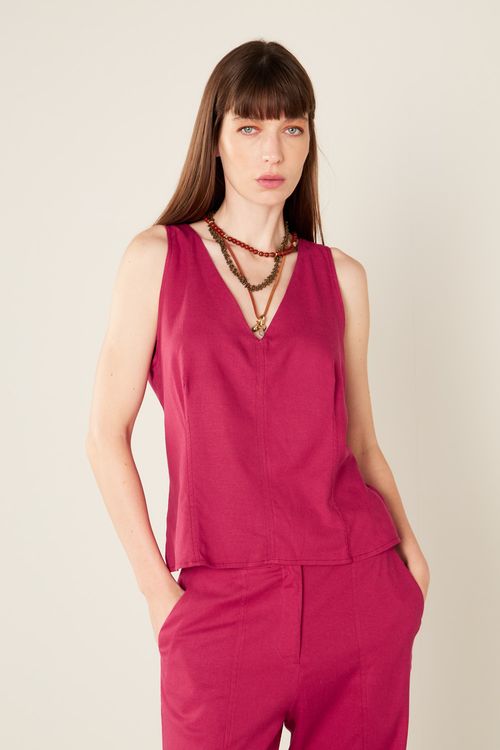 Blusa Casual Pence Linho - Vermelho Cherry