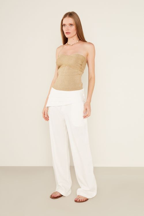 Calça Casual Linho Bordado - Off White