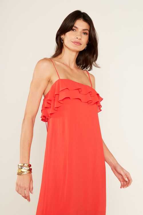 Vestido Decote Babados - Orange