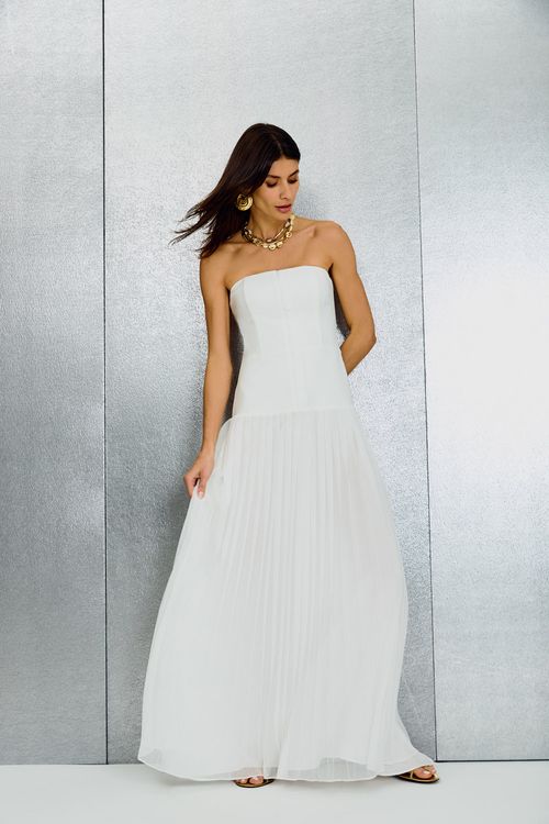 Vestido Alfaiataria Plissado - Off White