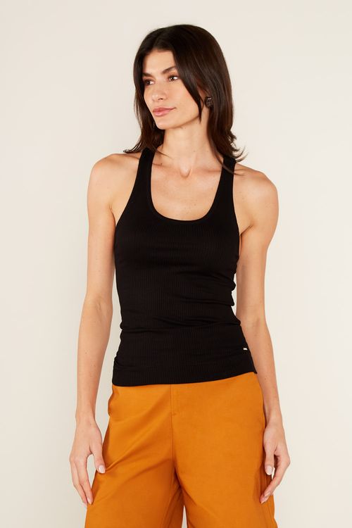 Regata Malha Canelada - Preto