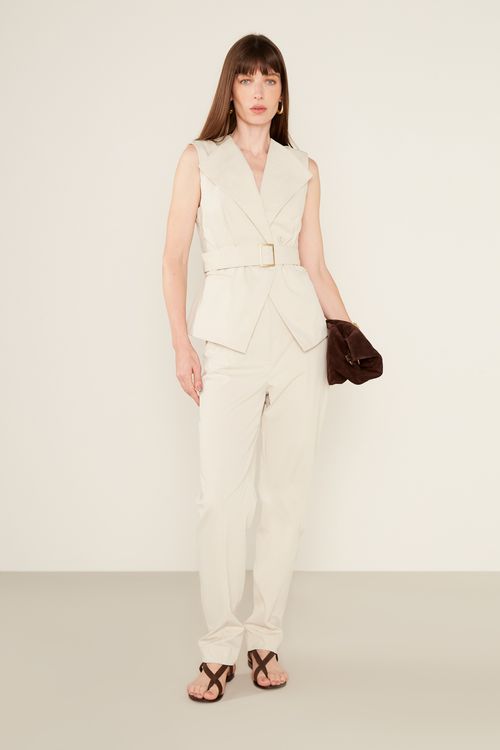 Colete Alfaiataria Com Cinto - Bege Areia