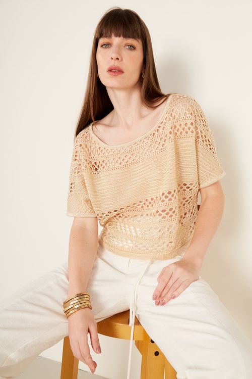 Blusa Tricot Mescla Rayon - Ouro