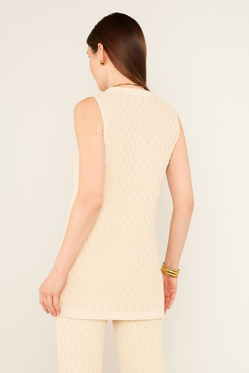 Regata Tricot Quadradinhos - Off White