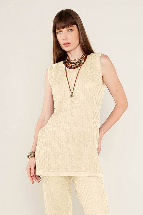 Regata Tricot Quadradinhos - Off White