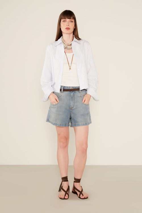 Short Jeans Detalhe Bolso - Jeans