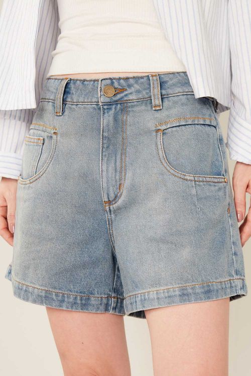 Short Jeans Detalhe Bolso - Jeans