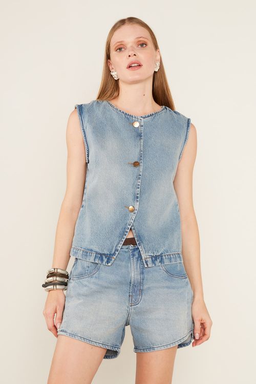 Blusa Jeans Colete - Jeans