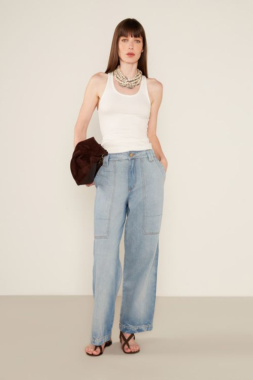 Calça Jeans Bolso Aplicado - Jeans