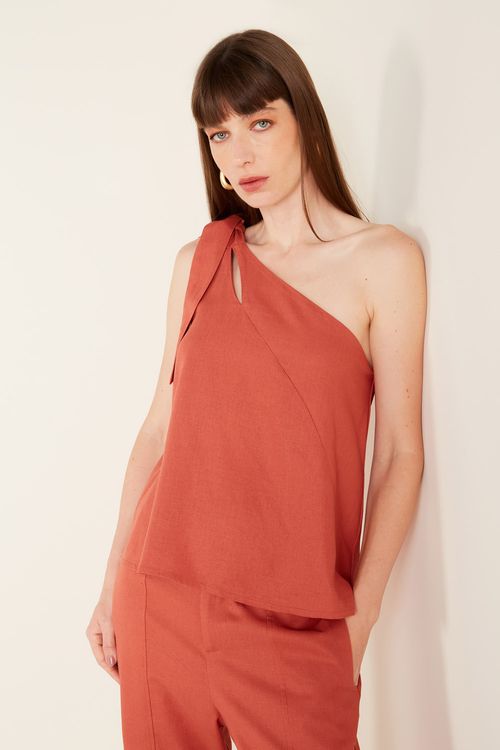 Blusa Linho Ombro Só - Castanho