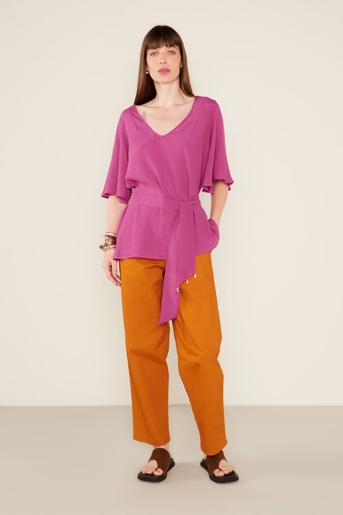 Bata Casual Decote v - Violeta Escuro