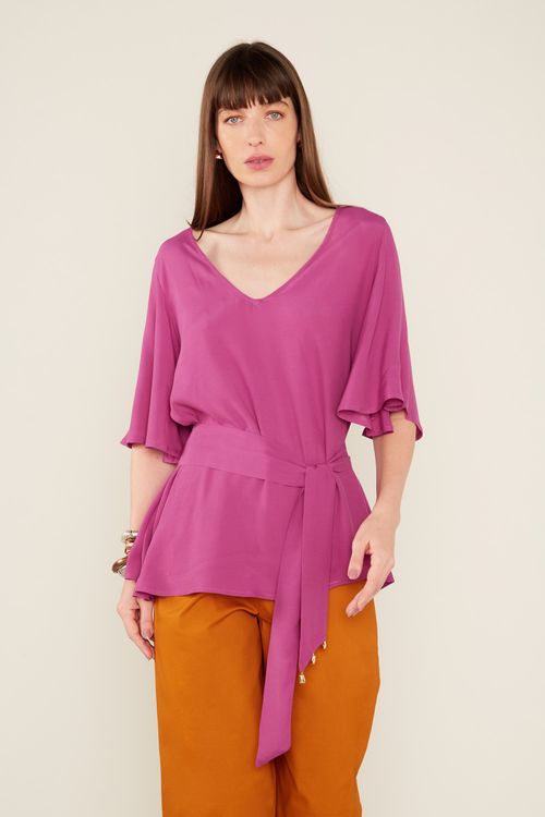 Bata Casual Decote v - Violeta Escuro