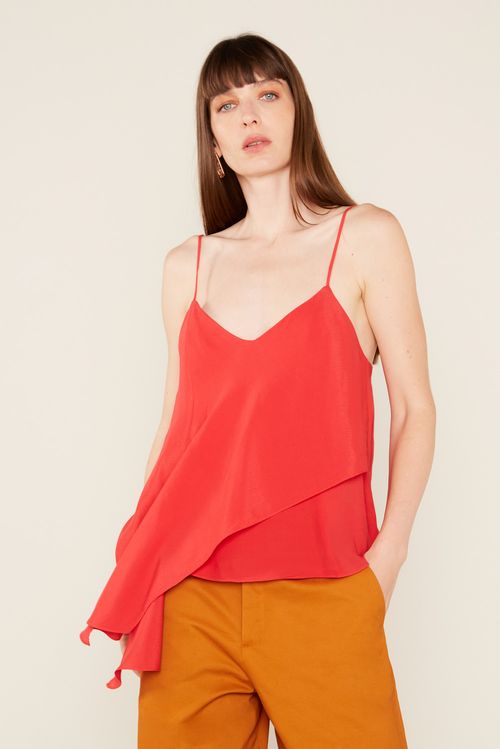 Blusa Decote v Casual - Vermelho Cherry