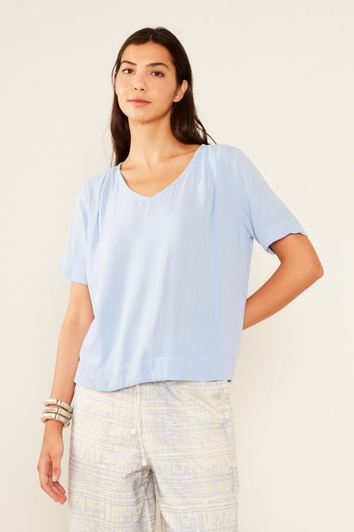 Blusa Casual Decote v - Azul Ceu