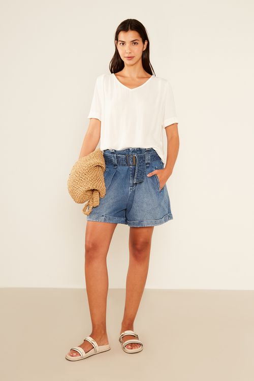 Blusa Casual Decote v - Off White