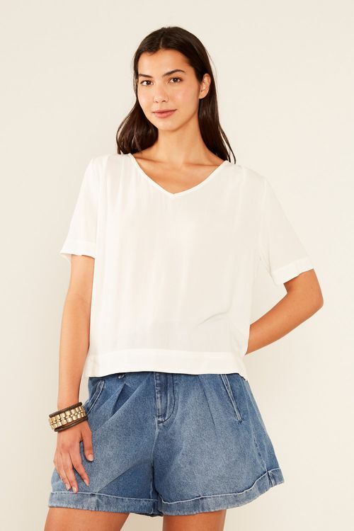Blusa Casual Decote v - Off White