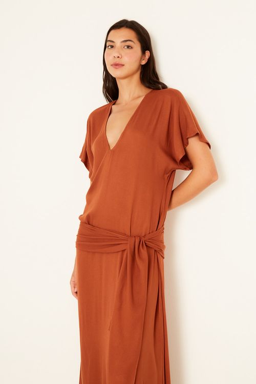 Vestido Casual Pala Amarração - Castanho