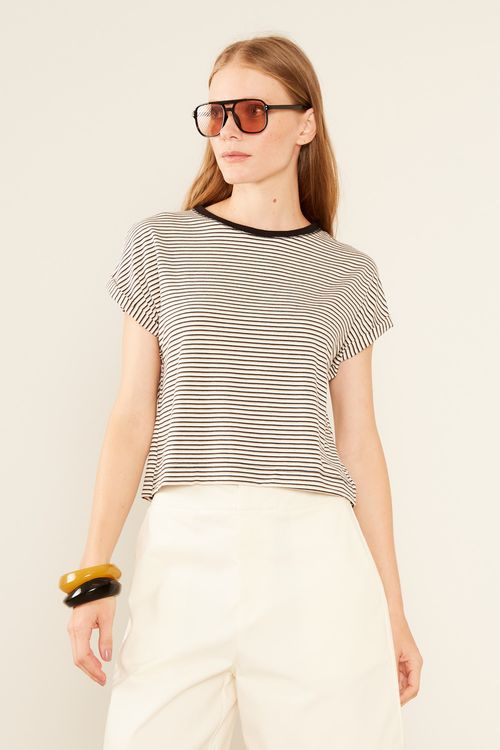 Blusa Malha Listrada - Preto/Branco