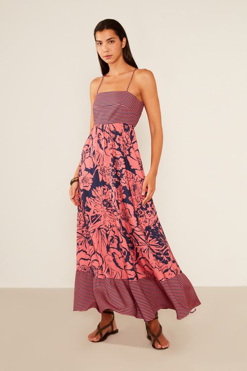 Vestido Alça Estampa Babi Rosa Mix - Est Babi Rosa