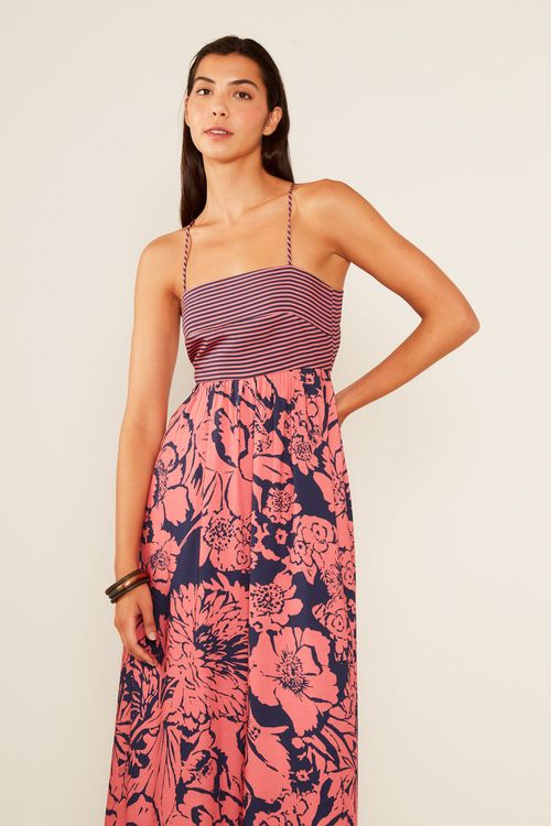 Vestido Alça Estampa Babi Rosa Mix - Est Babi Rosa