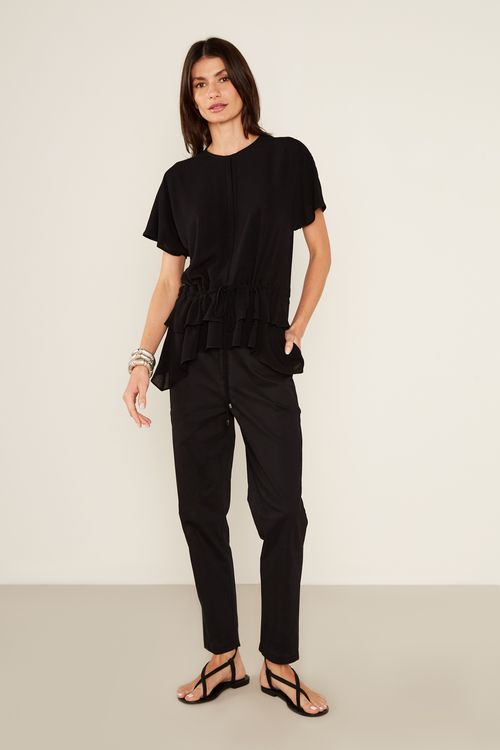 Blusa Casual Detalhe Amarração - Preto