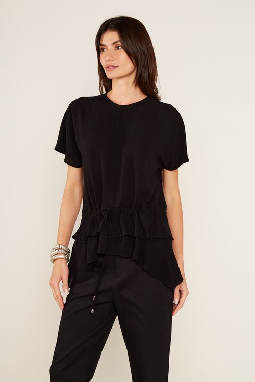 Blusa Casual Detalhe Amarração - Preto