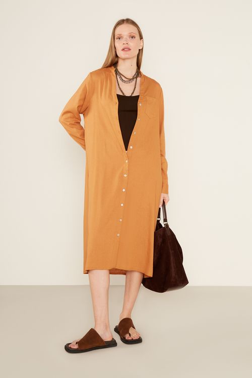 Vestido Chemise Casual - Bege Nozes