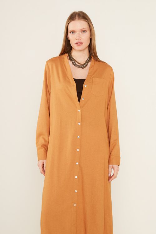 Vestido Chemise Casual - Bege Nozes