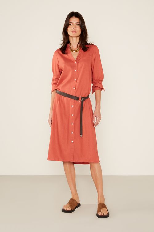 Vestido Chemise Casual - Castanho
