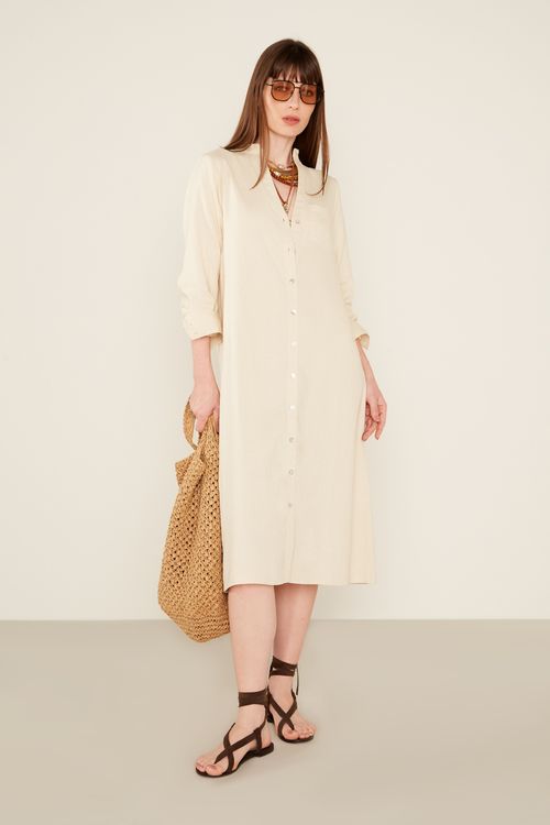 Vestido Chemise Casual - Bege Areia