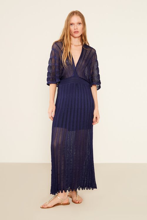 Vestido Tricot Blusado - Azul Marinho