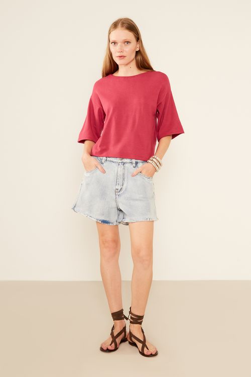 Blusa Tricot Manga Curta - Vermelho Cherry