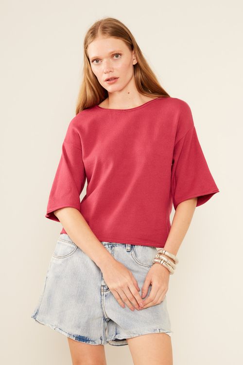 Blusa Tricot Manga Curta - Vermelho Cherry