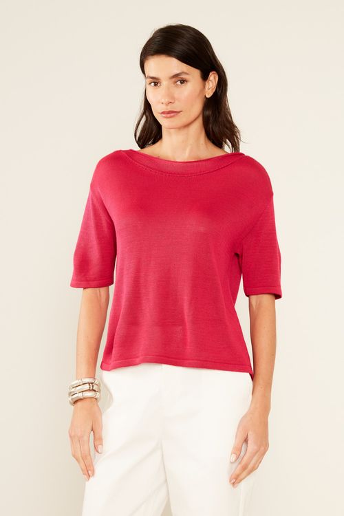 T-Shirt Tricot Manga Curta - Rosa Radiante
