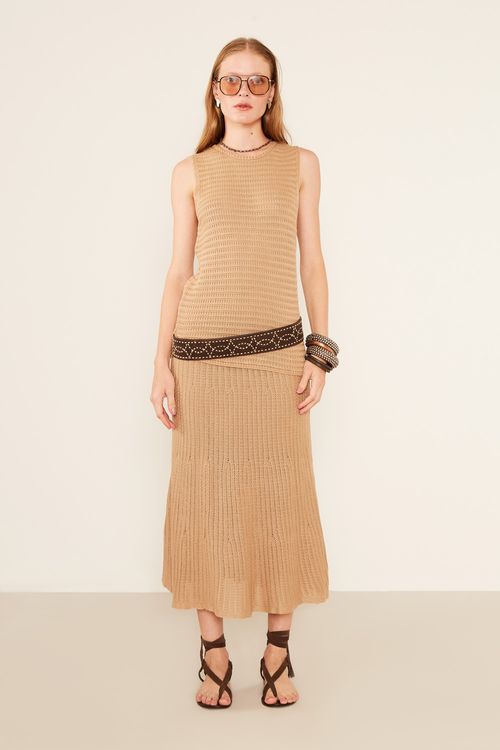 Saia Tricot Midi - Bege Areia