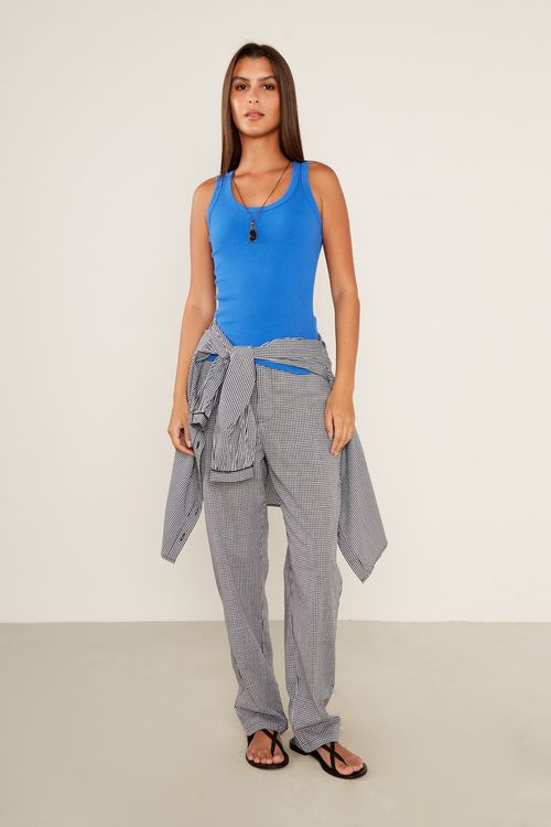 Regata Malha Canelada Basic - Azul Cobalto